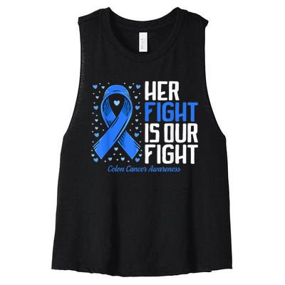 Colon Cancer Her Fight is our Fight Colon Cancer Awareness Women's Racerback Cropped Tank