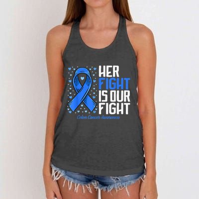 Colon Cancer Her Fight is our Fight Colon Cancer Awareness Women's Knotted Racerback Tank