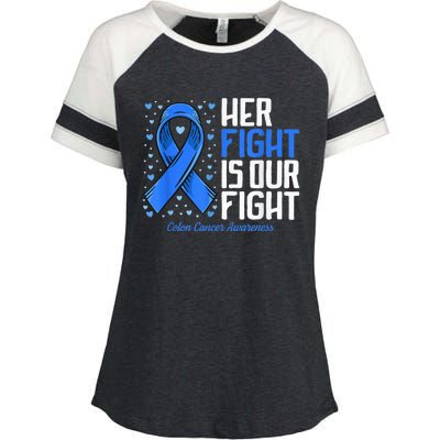 Colon Cancer Her Fight is our Fight Colon Cancer Awareness Enza Ladies Jersey Colorblock Tee