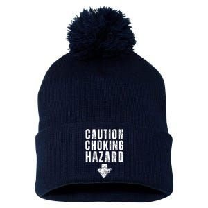 Caution Choking Hazard Pom Pom 12in Knit Beanie