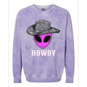 Cool Cowboy Hat Alien Howdy Space Western Disco Theme Colorblast Crewneck Sweatshirt