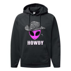 Cool Cowboy Hat Alien Howdy Space Western Disco Theme Performance Fleece Hoodie