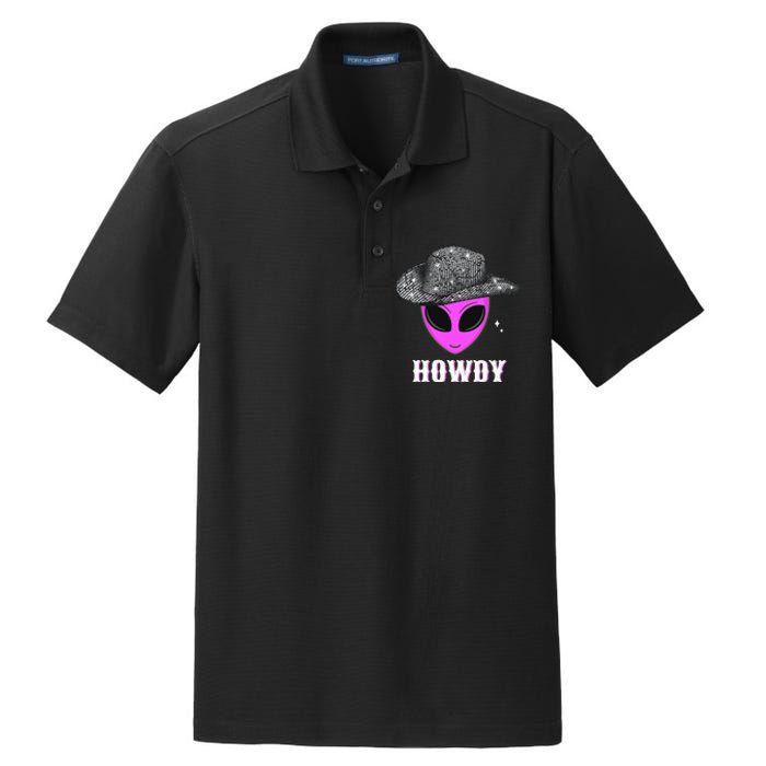 Cool Cowboy Hat Alien Howdy Space Western Disco Theme Dry Zone Grid Polo