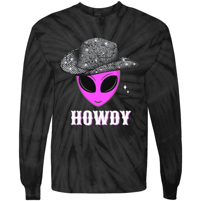 Cool Cowboy Hat Alien Howdy Space Western Disco Theme Tie-Dye Long Sleeve Shirt