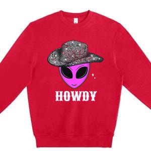 Cool Cowboy Hat Alien Howdy Space Western Disco Theme Premium Crewneck Sweatshirt