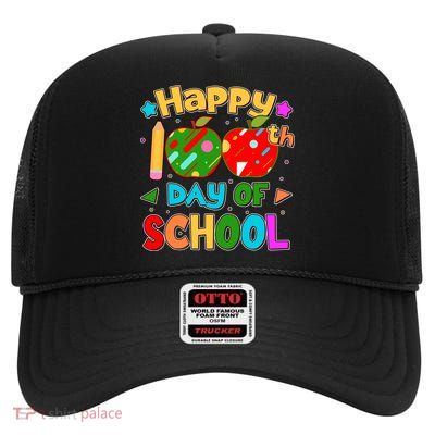 Cute Colorful Happy 100th Day Of School High Crown Mesh Back Trucker Hat