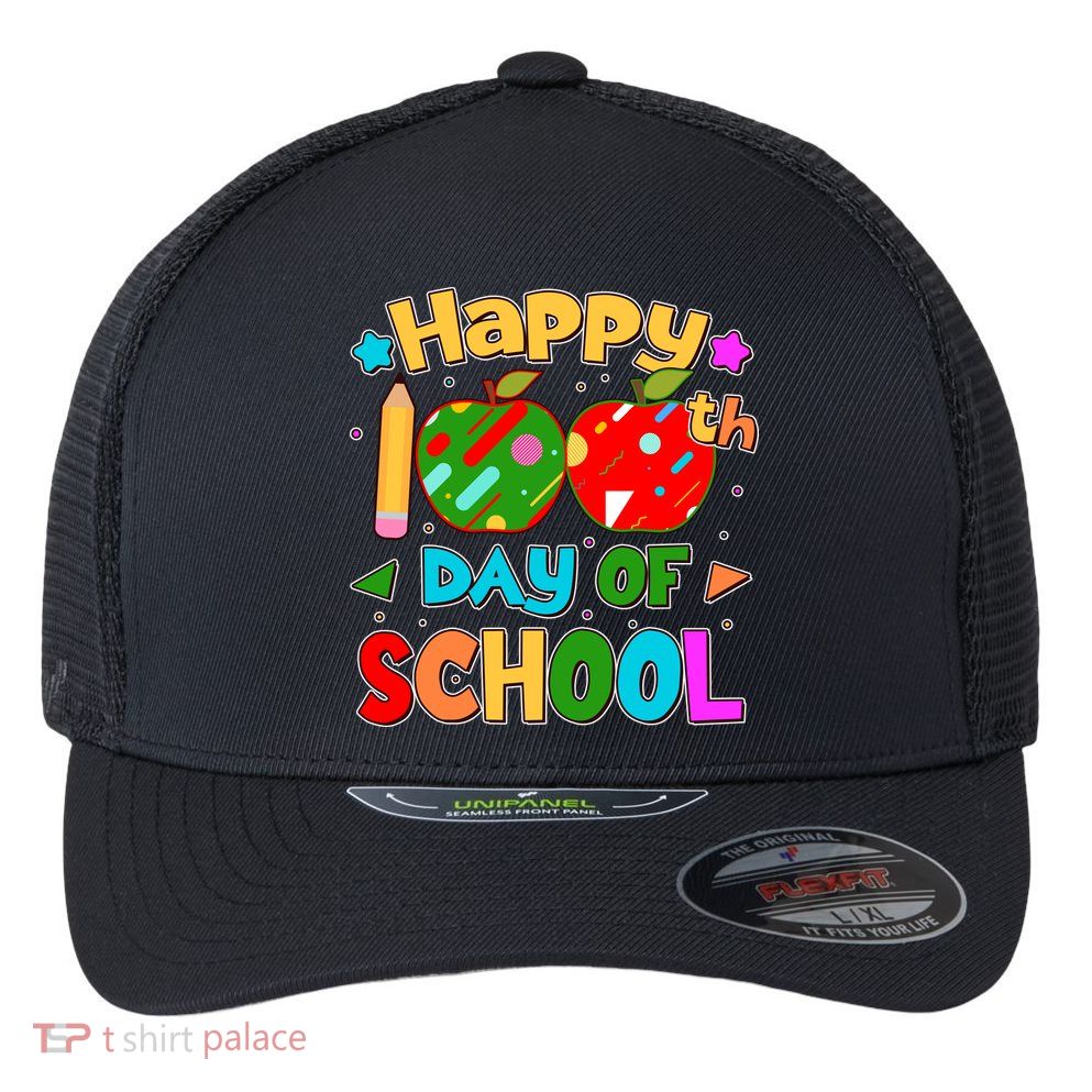 Cute Colorful Happy 100th Day Of School Flexfit Unipanel Trucker Cap