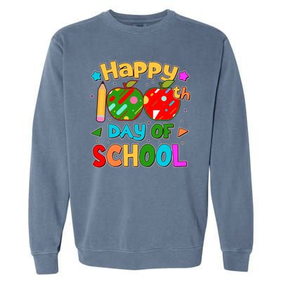 Cute Colorful Happy 100th Day Of School Garment-Dyed Sweatshirt