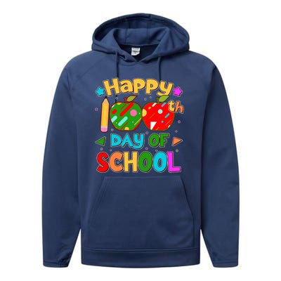 Cute Colorful Happy 100th Day Of School Performance Fleece Hoodie