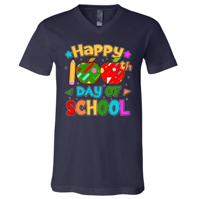 Cute Colorful Happy 100th Day Of School V-Neck T-Shirt