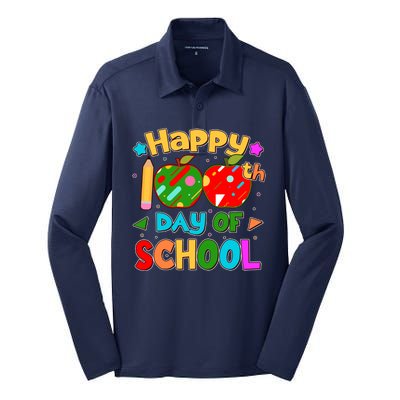 Cute Colorful Happy 100th Day Of School Silk Touch Performance Long Sleeve Polo