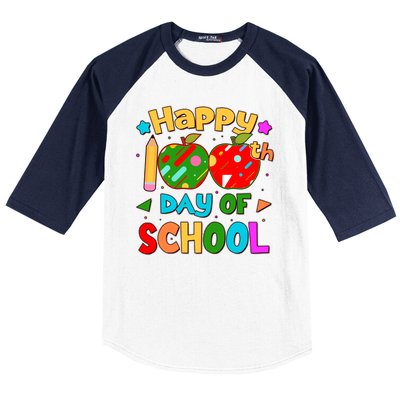 Cute Colorful Happy 100th Day Of School Baseball Sleeve Shirt