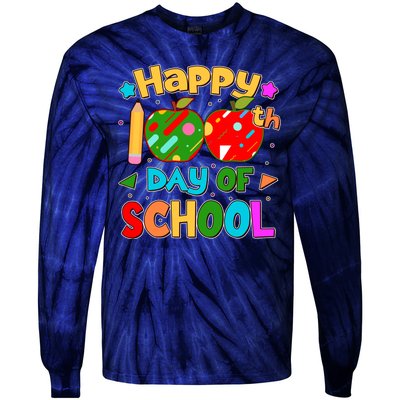 Cute Colorful Happy 100th Day Of School Tie-Dye Long Sleeve Shirt