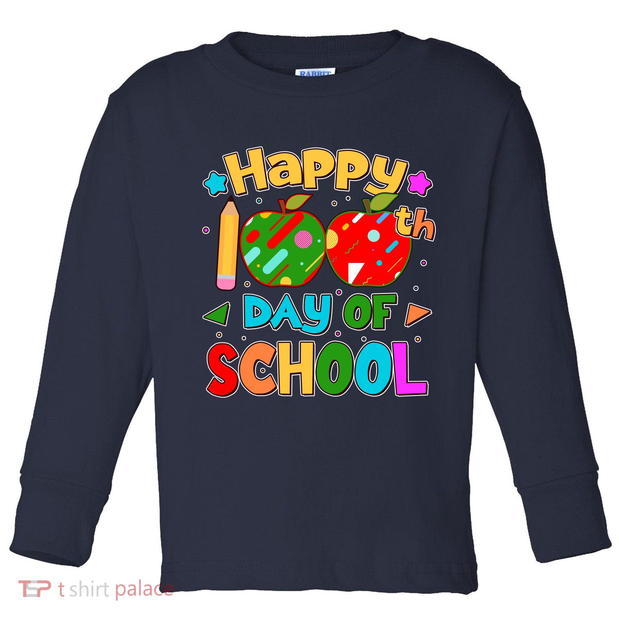 Cute Colorful Happy 100th Day Of School Toddler Long Sleeve Shirt
