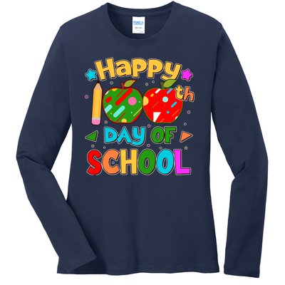 Cute Colorful Happy 100th Day Of School Ladies Long Sleeve Shirt