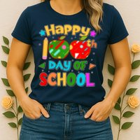 Cute Colorful Happy 100th Day Of School Womens T-Shirt