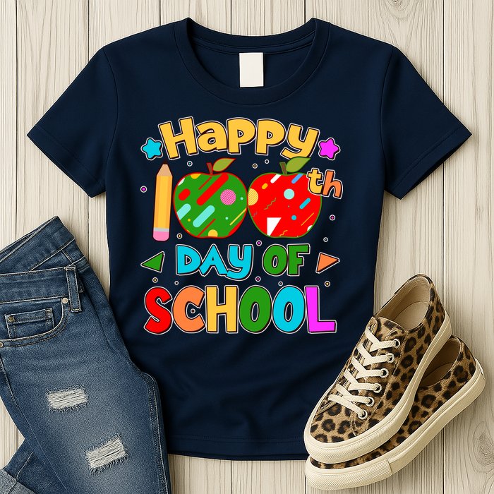 Cute Colorful Happy 100th Day Of School Womens T-Shirt