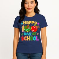 Cute Colorful Happy 100th Day Of School Womens T-Shirt