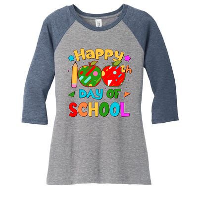 Cute Colorful Happy 100th Day Of School Women's Tri-Blend 3/4-Sleeve Raglan Shirt