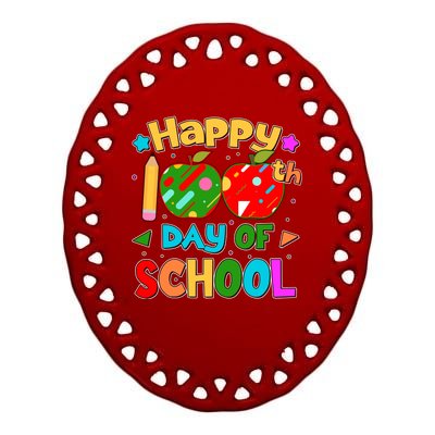 Cute Colorful Happy 100th Day Of School Ceramic Oval Ornament