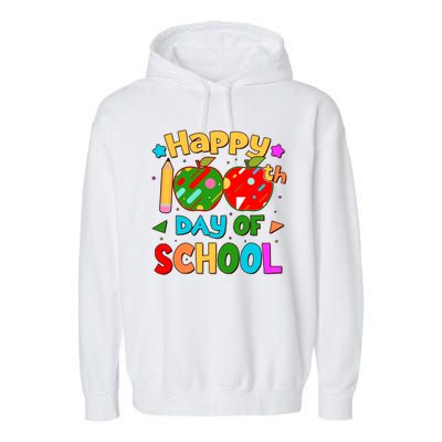 Cute Colorful Happy 100th Day Of School Garment-Dyed Fleece Hoodie