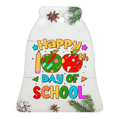 Cute Colorful Happy 100th Day Of School Ceramic Bell Ornament