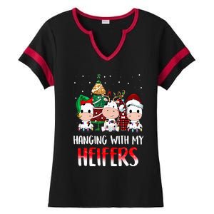 Cow Christmas Hanging With My Heifers Santa Deer Cows Outfit Ladies Halftime Notch Neck Tee