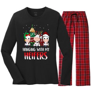 Cow Christmas Hanging With My Heifers Santa Deer Cows Outfit Women's Long Sleeve Flannel Pajama Set 