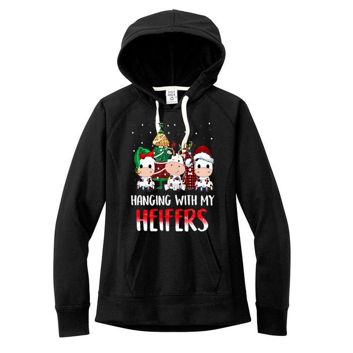 Cow Christmas Hanging With My Heifers Santa Deer Cows Outfit Women's Fleece Hoodie