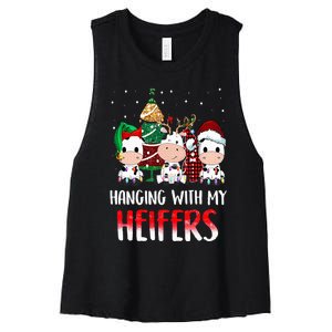 Cow Christmas Hanging With My Heifers Santa Deer Cows Outfit Women's Racerback Cropped Tank