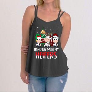 Cow Christmas Hanging With My Heifers Santa Deer Cows Outfit Women's Strappy Tank