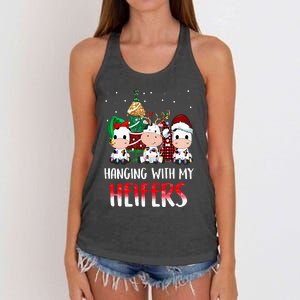 Cow Christmas Hanging With My Heifers Santa Deer Cows Outfit Women's Knotted Racerback Tank