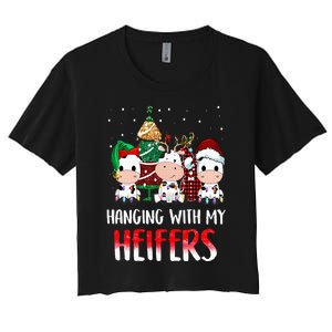 Cow Christmas Hanging With My Heifers Santa Deer Cows Outfit Women's Crop Top Tee