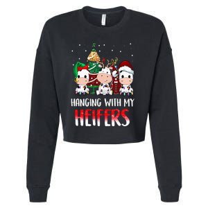 Cow Christmas Hanging With My Heifers Santa Deer Cows Outfit Cropped Pullover Crew