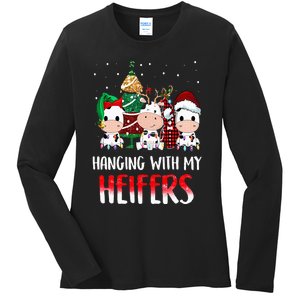 Cow Christmas Hanging With My Heifers Santa Deer Cows Outfit Ladies Long Sleeve Shirt