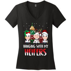 Cow Christmas Hanging With My Heifers Santa Deer Cows Outfit Women's V-Neck T-Shirt