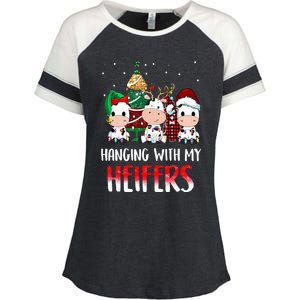 Cow Christmas Hanging With My Heifers Santa Deer Cows Outfit Enza Ladies Jersey Colorblock Tee