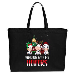 Cow Christmas Hanging With My Heifers Santa Deer Cows Outfit Cotton Canvas Jumbo Tote