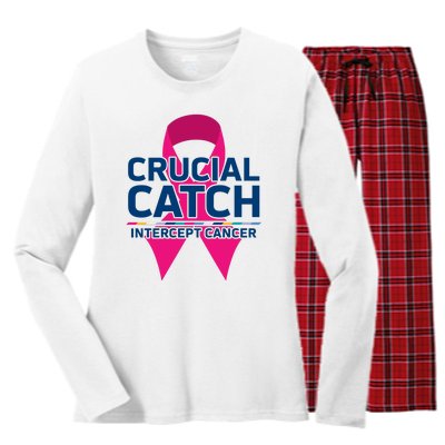 Crucial Catch Intercept Cancer Women's Long Sleeve Flannel Pajama Set 