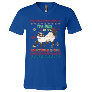 Christmas Cat It´S Fine I´M Fine Everything Is Fine Gift V-Neck T-Shirt