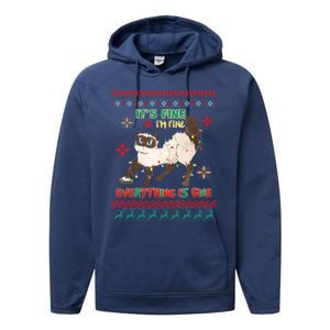 Christmas Cat It´S Fine I´M Fine Everything Is Fine Gift Performance Fleece Hoodie