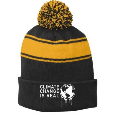 Climate Change Is Real Stripe Pom Pom Beanie