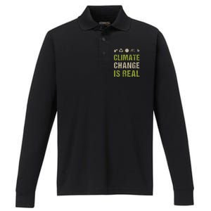 Climate Change Is Real Recycle Global Warming Earth Day Gift Performance Long Sleeve Polo