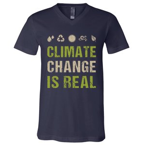 Climate Change Is Real Recycle Global Warming Earth Day Gift V-Neck T-Shirt