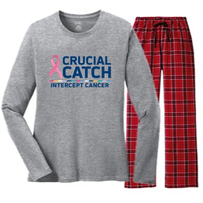 Crucial Catch Intercept Cancer Awareness Women's Long Sleeve Flannel Pajama Set 