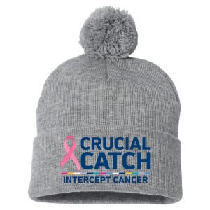 Crucial Catch Intercept Cancer Awareness Pom Pom 12in Knit Beanie