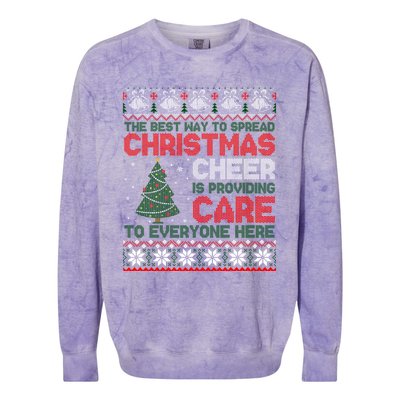 Christmas Cheer Is Providing Care To Everyone Here Ugly Colorblast Crewneck Sweatshirt