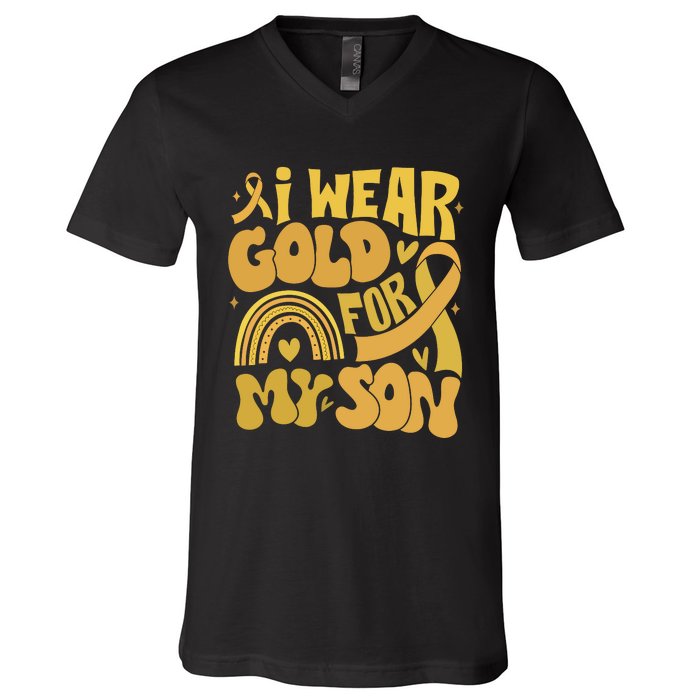 Childhood Cancer I Wear Gold For My Son V-Neck T-Shirt