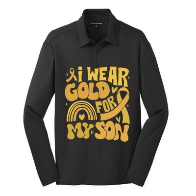 Childhood Cancer I Wear Gold For My Son Silk Touch Performance Long Sleeve Polo