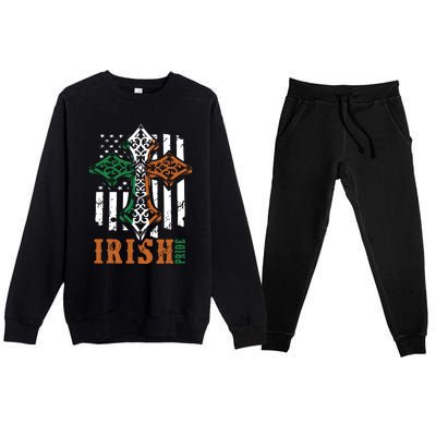 Celtic Cross Irish Pride Celtic Cross St Patrick's Day Flag American Premium Crewneck Sweatsuit Set